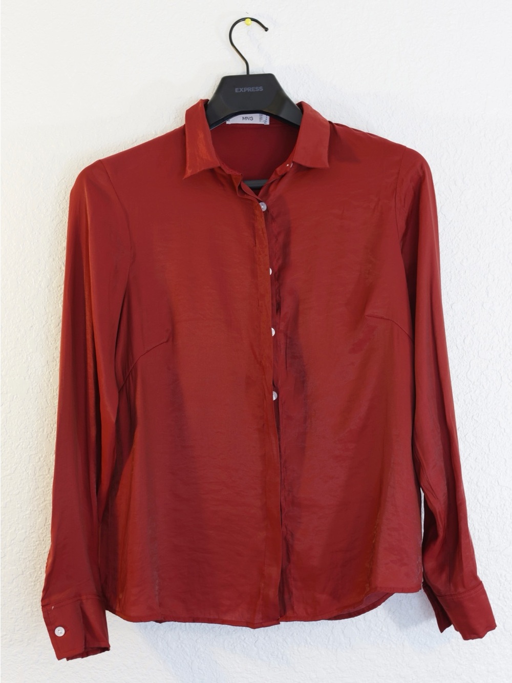 MANGO Minimalist Burgundy Wine Red Silky Long Sleeve Blouse / Shirt Dress